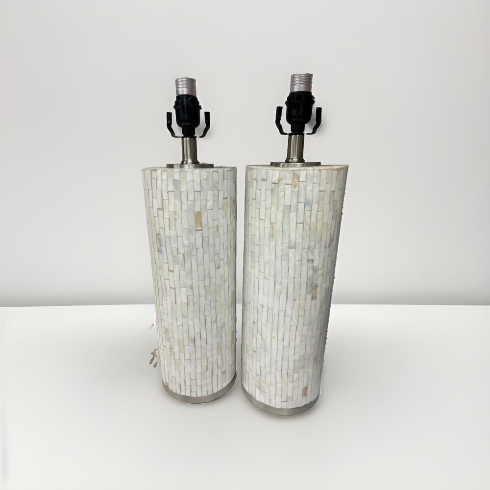 Pair Of Mother Of Pearl Table Lamps AS PICTURED 15” X 5 1/2”